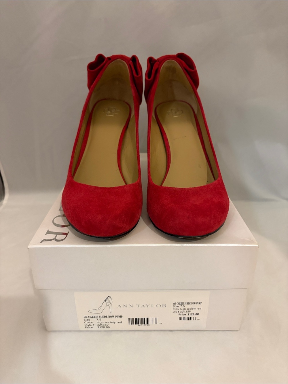 Ann Taylor Red Suede Bow Pumps